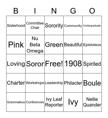 Nu Beta Omega Bingo Card