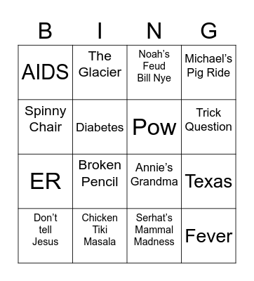 Period 5 Bingo Card