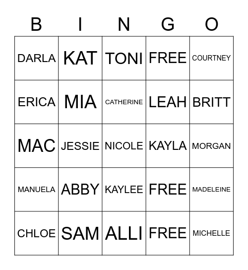 BESTIES Bingo Card