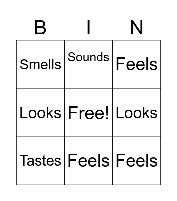 Five senses Bingo Card