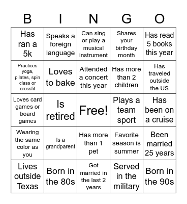 Family Reunion Bingo Card