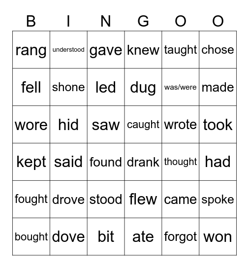 Simple Past - Irregular Verbs Bingo Card