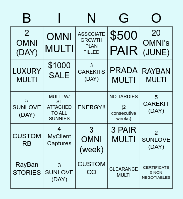 SUNGLASS HUT Bingo Card