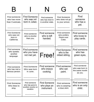 Find Someone Who Bingo Card