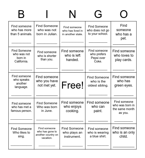 Find Someone Who Bingo Card