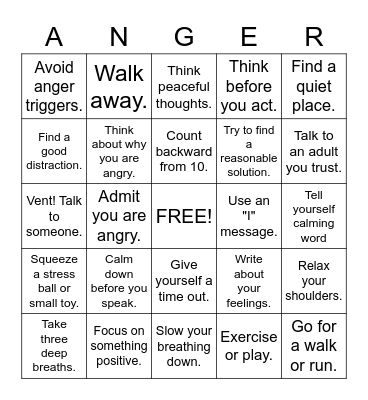 Anger Bingo Card