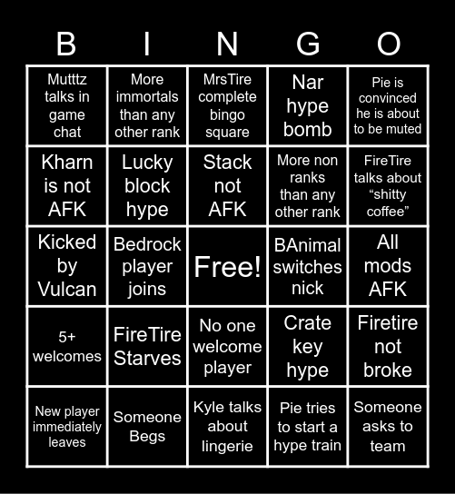 Creation Nation Bingo Card