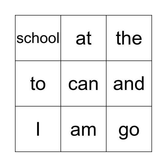 Fish Word  Bingo Card