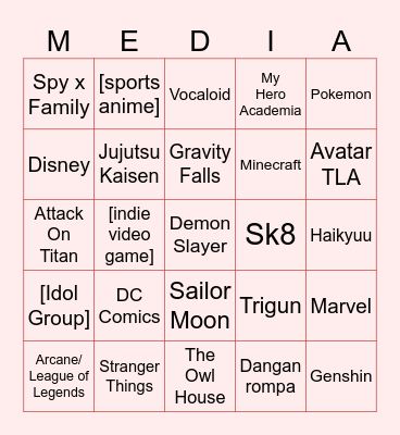 Franchise Bingo Card