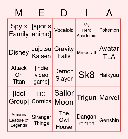 Franchise Bingo Card