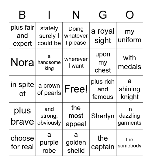 5th grade Phrases Bingo Card