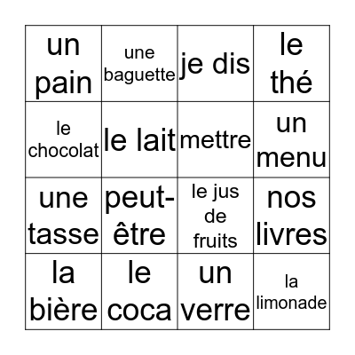 Deux croissants Bingo Card