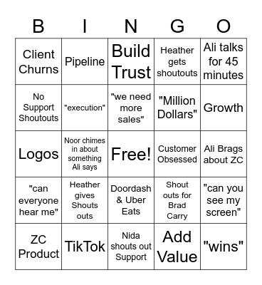 All Hands Bingo Card