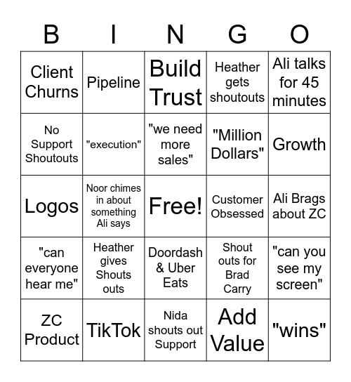 All Hands Bingo Card