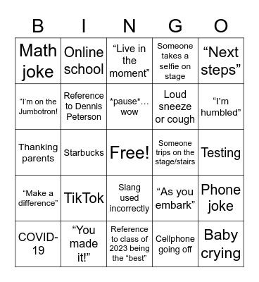 Graduation/Speeches Bingo Card