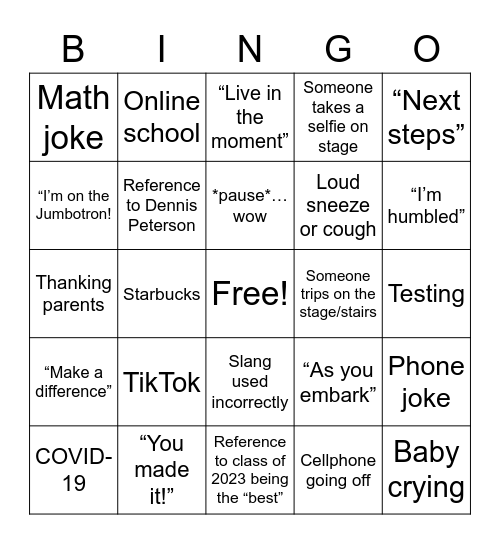 Graduation/Speeches Bingo Card