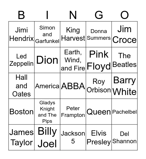 Music Bingo 1 Bingo Card