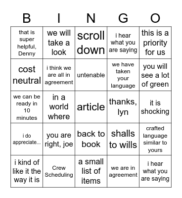 Lt Dan Bingo Card