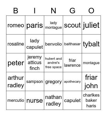 hubert and andrei Bingo Card