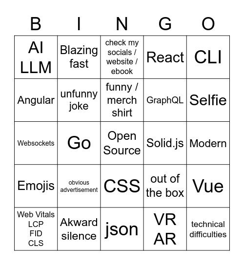 JSNation Bingo 2.0 Bingo Card