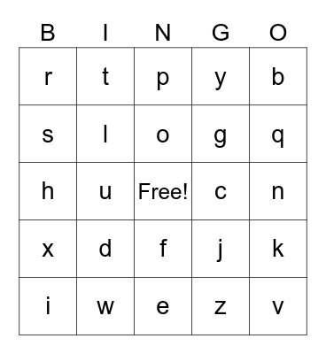 Alphabet Bingo Card