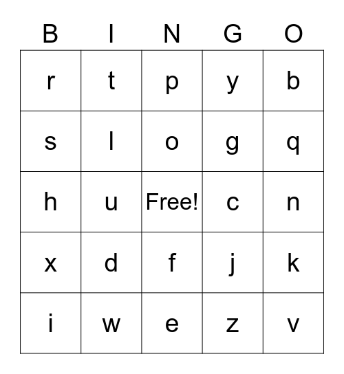 Alphabet Bingo Card