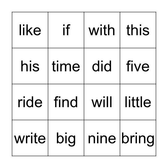 Short and long i Bingo Card