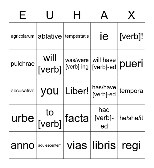 Latin I Grammar Bingo Card