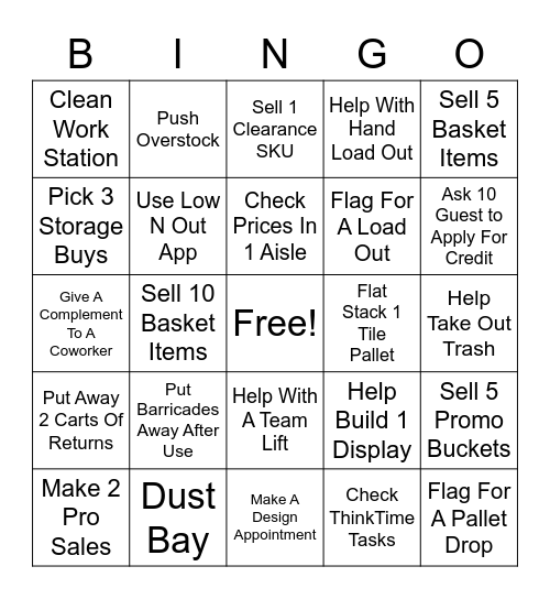 Floor And Decor Bingo Card