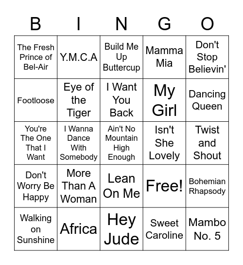 Music Bingo- Oldies Hits Bingo Card