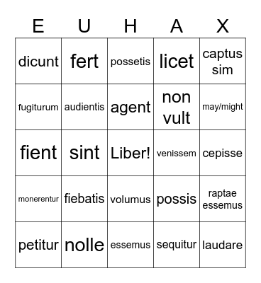 Latin III Verbs Bingo Card