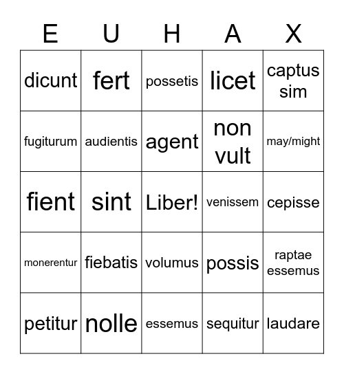 Latin III Verbs Bingo Card