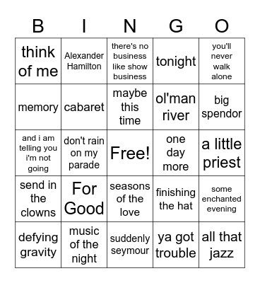 broadway songs Bingo Card