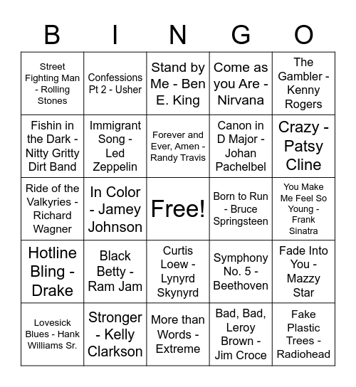 Music Bingo Card