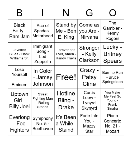Eagle Music Bingo Card