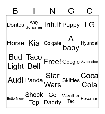 SUPERBOWL 2016 Bingo Card