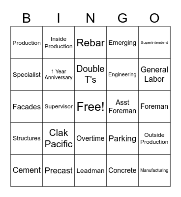 Clark Pacific Bingo Card