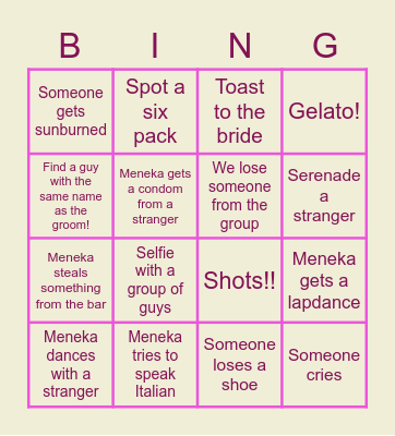 Meneka’s Bachelorette Bingo Card