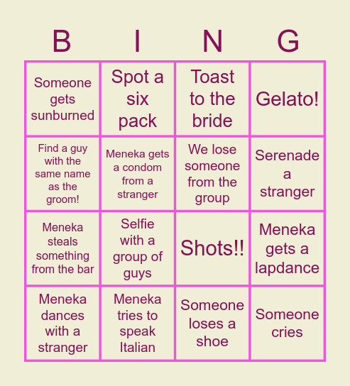 Meneka’s Bachelorette Bingo Card