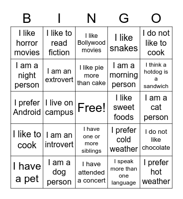 Human Bingo Card