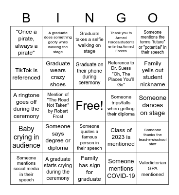 Staff Graduation Bingo Card