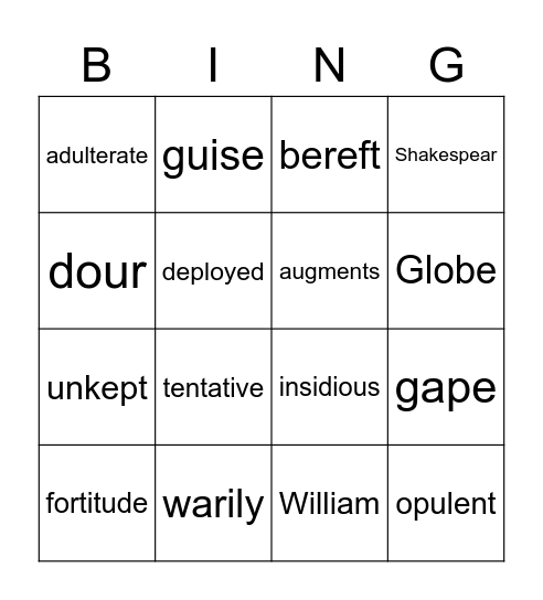 The Globe Theatre: Vocabulary Prep Bingo Card