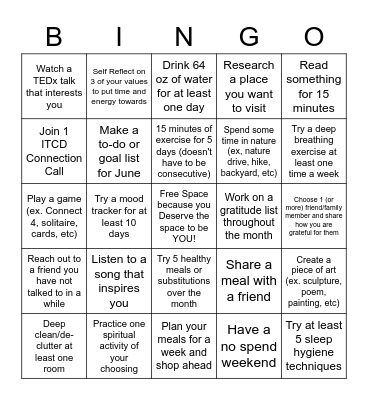 Self Care Bingo Card