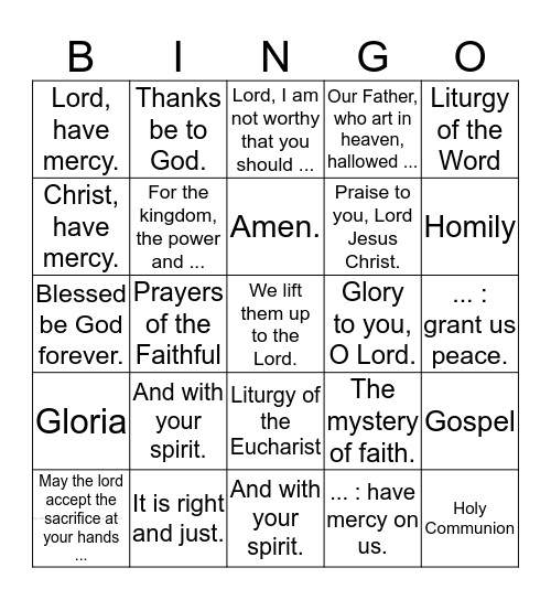 Mass Responses and Parts BINGO! Bingo Card