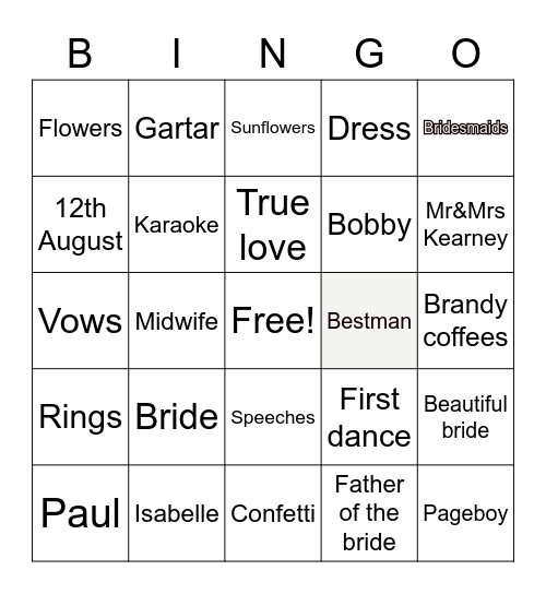 Taryns Hen Doo Bingo Card