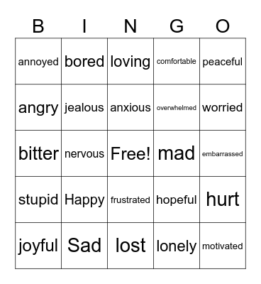 Feelings Bingo Card