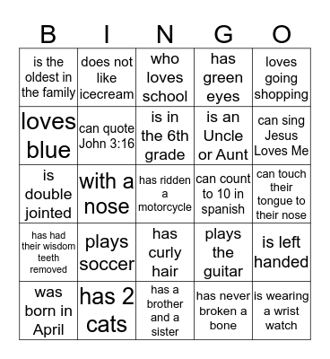 FIND SOMEONE WHO...... Bingo Card