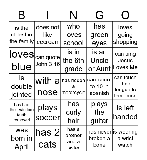 FIND SOMEONE WHO...... Bingo Card