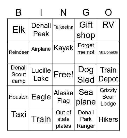 Denali Adventures Bingo Card