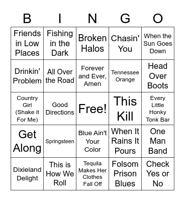 Country Music Bingo Card